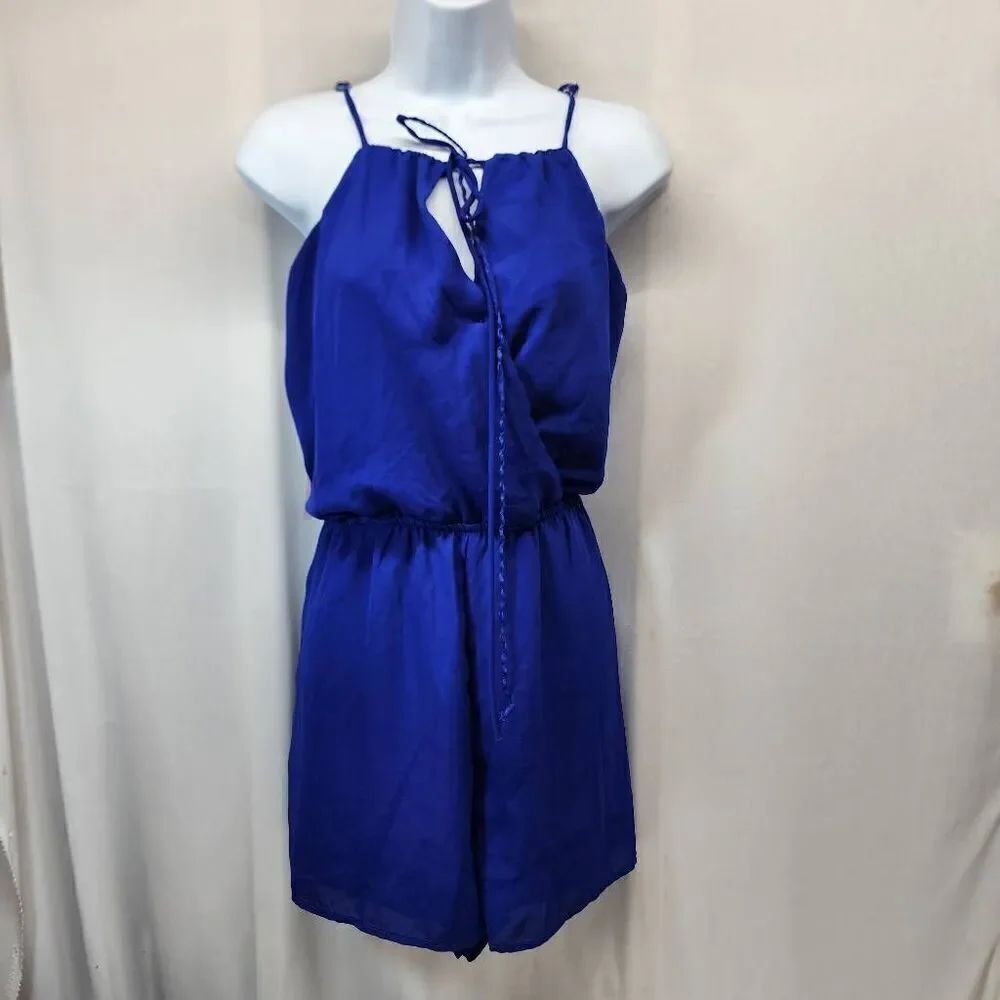 Charlotte Russe Women's L Blue Spaghetti Strap Romper Peep Hole
